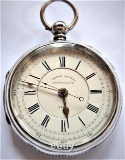 (114) English Silver Fusee Chronograph Pocket Watch, HM 1881. Working Order