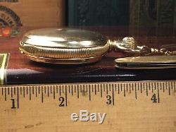 14K SOLID GOLD ELGIN 18s HUNTER CASE ANTIQUE POCKET WATCH KEEPS GOOD TIME c. 1891