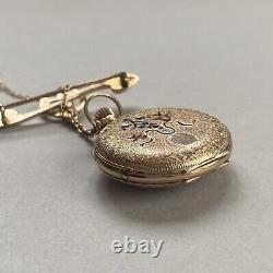 14ct Gold Open Faced Pocket Fob Watch 21g Working Antique Victorian 9ct Brooch
