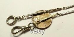 14k SOLID WHITE YELLOW GOLD ANTIQUE POCKET WATCH HOLDER BAR CHAIN FOB 15 10.7g