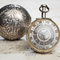 1720 REPEATING Champleve Dial PAIR CASE Verge Fusee British Antique Pocket Watch