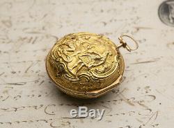 1763 British Solid GOLD REPOUSSE PAIR CASE Antique VERGE FUSEE Pocket Watch