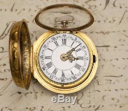 1763 British Solid GOLD REPOUSSE PAIR CASE Antique VERGE FUSEE Pocket Watch