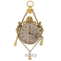 1870s Antique Victorian Ornate 18K Yellow Gold Pocket Watch Pendant for Necklace