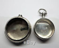 1877 Antique Chester silver verge / Fusee Pair Case pocket watch cases only