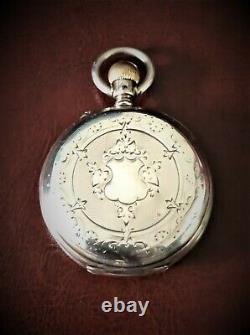 1878 Longines Gold Medal Patent Click Silver Pocket Watch Runs! Great Condition