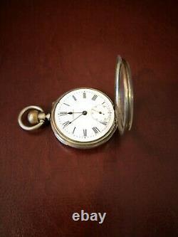 1878 Longines Gold Medal Patent Click Silver Pocket Watch Runs! Great Condition