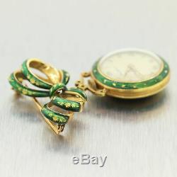 1880's Antique Victorian 18k Yellow Gold Enamel Ladies Pocket Watch Pin