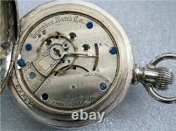 1882 Antique HAMPDEN Pocket Watch 17j coin silver case 18 s Serviced 194 grams
