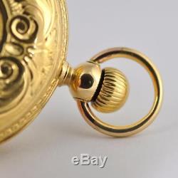 1890 ANTIQUE SWISS HEAVY 38gr SOLID 18K YELLOW GOLD REPOUSSE HUNTER POCKET WATCH