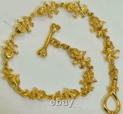 18K GOLD PLATED Victorian MEMENTO MORI SKULLS&BONES pocket watch chain fob