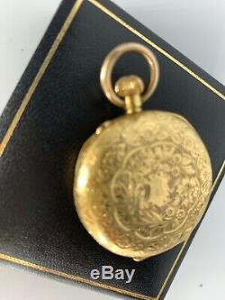 18 Ct Solid Gold Pocket Fob Watch Engraved Case Antique