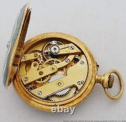 18k Gold Diamond Enamel Ladies Pin Set Pendant Antique Pocket Watch