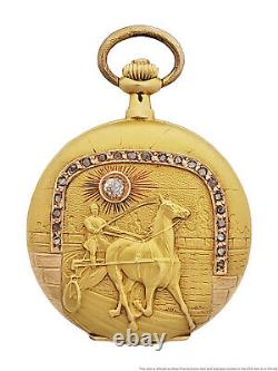 18k Gold Diamond Trotter Horse Race Antique Hunter Extraordinary Pocket Watch