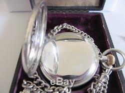 1907 J. W. Benson pocket watch solid silver working +original box + Albert chain
