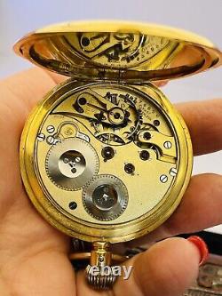 1910 Antique 18ct Yellow Gold Half Hunter Pocket Watch Blue Roman Numerals Hands