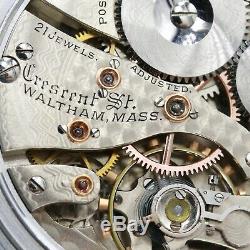 1910 Waltham Crescent St RAILROAD Grade 21 Jewel Pocket Watch Large 16s Antique