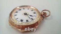 1914 Antique 9ct Rose Gold Pocket Watch Swiss Movement Small
