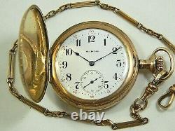 1917 Illinois 12S Hunter Gold Filled Pocket Watch & Antique Chain 81g no scrap