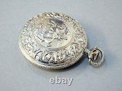 1982 Unusual Mint Silver Repousse Case Hunter Gents Pocket Watch Vintage/Antique