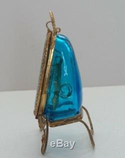 19th C. PALAIS ROYAL Pocket Watch Stand Holder, Turquoise Glass