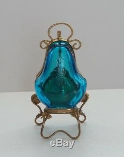 19th C. PALAIS ROYAL Pocket Watch Stand Holder, Turquoise Glass