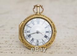 1/8 REPEATING 20k GOLD REPOUSSE PAIR CASE Verge Fusee Antique Pocket Watch
