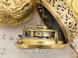 1/8 REPEATING 20k GOLD REPOUSSE PAIR CASE Verge Fusee Antique Pocket Watch