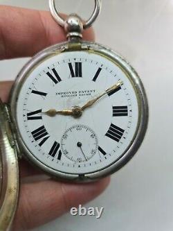 58mm Antique solid silver gents Improved Patent pocket watch 1915 WithO ref2121