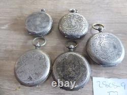 5 Antique Silver Fob / Pocket Watches And Cases