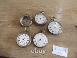 5 Antique Silver Fob / Pocket Watches And Cases