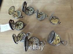 8 Good Silver Antique Pocket Watches Forsale As 1 Job Lot