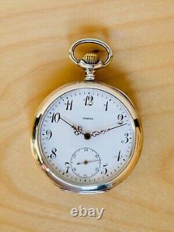 9D510 Antique Omega embedded rose gold winged wheel silver pocket watch
