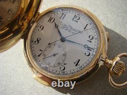 ANTIQUE 14k SOLID GOLD HUNTER CASE QUARTER REPEATER CHRONOGRAPH POCKET WATCH