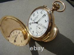 ANTIQUE 14k SOLID GOLD HUNTER CASE QUARTER REPEATER CHRONOGRAPH POCKET WATCH