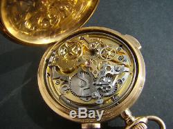 ANTIQUE 18K GOLD FULL HUNTER MINUTE REPEATER CHRONOGRAPH POCKET WATCH Ca1910