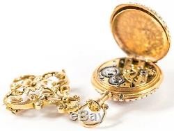 ANTIQUE 18K SOLID GOLD PEARL & DIAMOND LADIES PENDANT WATCH w BROOCH C 1900