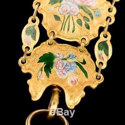 ANTIQUE 18thC ENGLISH 18K GOLD & ENAMEL OPEN-FACED VERGE WATCH CHATELAINE c. 1700