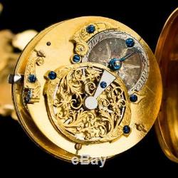 ANTIQUE 18thC ENGLISH 18K GOLD & ENAMEL OPEN-FACED VERGE WATCH CHATELAINE c. 1700