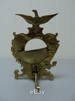ANTIQUE AMERICAN BRASS POCKET WATCH HOLDER / DISPLAY STAND with EAGLE