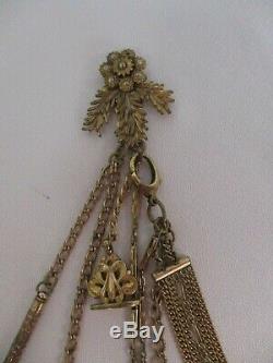 ANTIQUE CHATELAINE with ELGIN POCKET WATCH, ENGRAVED FAIRCHILD PEN & MORE