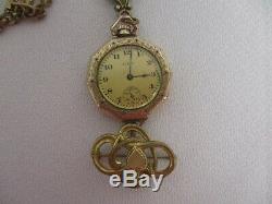 ANTIQUE CHATELAINE with ELGIN POCKET WATCH, ENGRAVED FAIRCHILD PEN & MORE