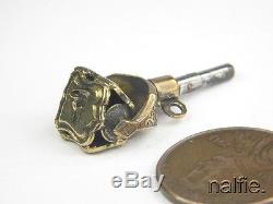 ANTIQUE ENGLISH METAL WATCH KEY FOB with TRI FACED SPINNER SEAL c1820
