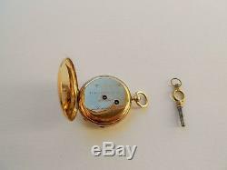 ANTIQUE FRENCH SOLID GOLD 18K750 GUILLOCHE CYLINDER KEY WIND POCKET WATCH 19th