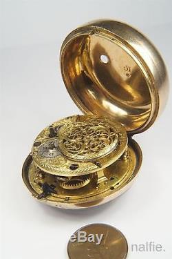 ANTIQUE SILVER GILT VERGE POCKET WATCH by WILLIAM PEACOCK, KIMBOLTON c1790