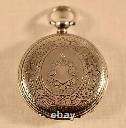 ANTIQUE SWISS SILVER LADIES POCKET FOB WATCH with CHAIN c1900