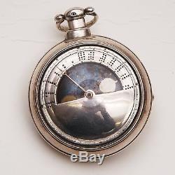 A Unique & Very Rare Antique Sun and Moon Dial Silver Verge Pocket Watch c1815