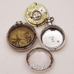 A Unique & Very Rare Antique Sun and Moon Dial Silver Verge Pocket Watch c1815