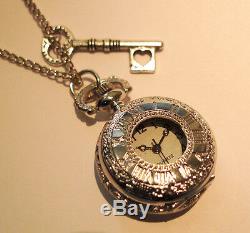 Alice in Wonderland Pocket Watch Necklace -Antique Silver Key -Jewellery-Jewelry