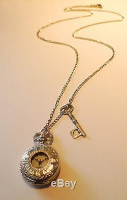Alice in Wonderland Pocket Watch Necklace -Antique Silver Key -Jewellery-Jewelry